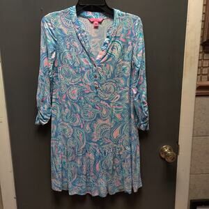 XXS Lilly Pulitzer charlee tunic dress in zanzibar blue fish kiss print